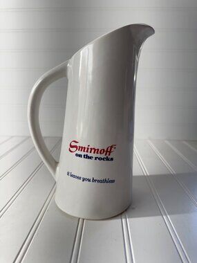 Smirnoff Vodka Ceramic Pitcher On The Rocks Barware Advertising Vintage